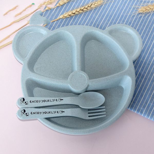 Nouveau mignon dessin animé bébé trucs alimentation enfants assiette vaisselle cuillère fourchette couteau plats Gadgets diviser divisé assiette ensemble