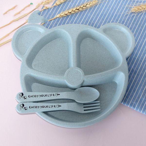 Nuevas cosas lindas del bebé de la historieta Alimentación de los niños Plato Vajilla Cuchara Tenedor Cuchillo platos Gadgets Divide Divided Plate Set