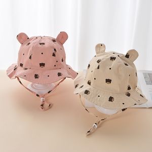 Nuevo sombrero de cubo para bebé con orejas de oso de dibujos animados bonito, gorros de sol para niños y niñas de verano al aire libre, sombreros de pescador para niños pequeños