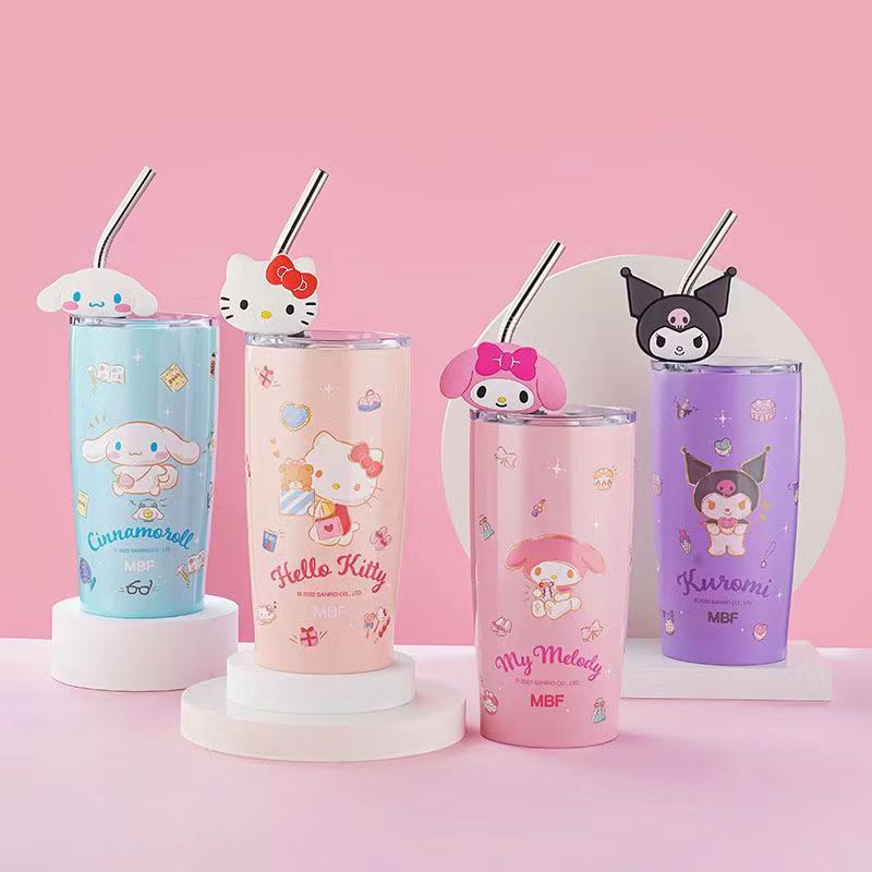 New Cute Cartoon Character Insulated Water Cup Women's Cold Insulated Cup Children's Stainless Steel Straight Drinking Straw Cup