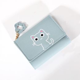 Nouveau mignon chat court en cuir PU portefeuille femmes décontracté petit sac à main filles argent sac porte-carte dames femme moraillon 2022 mode portefeuille