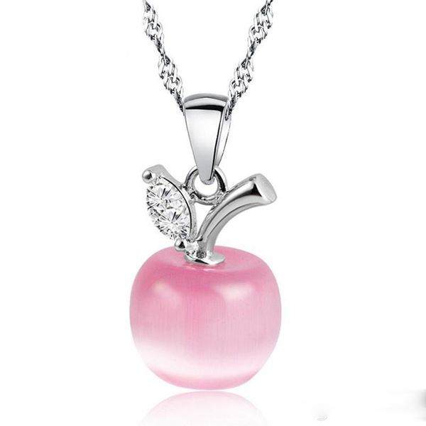 Collier pendentif pomme en cristal et opale blanc rose pour femmes et filles, bijoux en forme de pomme à la mode, nouvelle collection