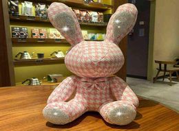 Nouveau mignon diamant incrusté de lapin en peluche jouets 38 cm lapin bricolage poupée ornement cadeaux créatifs accompagner les jouets d'anniversaire de noël pour les enfants AA2345142