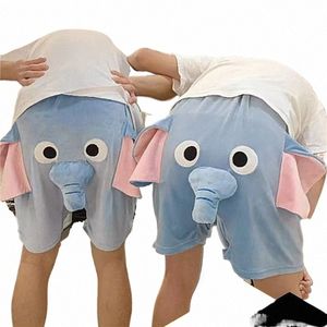 Nuevo lindo divertido verano ropa de dormir para hombres mujeres Carto elefante pijamas lindo sueño pijama pantalones Homewear pareja 1 unids pantalones cortos J0fc #