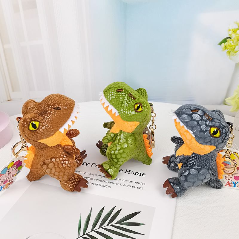 New Cute Mini Tyrannosaurus Rex Keychain Bag Pendant Cartoon Dinosaur Plush Doll Grab Machine Doll Wholesale