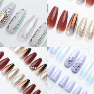 New Cute Nail Art Press On False Nails Portable Point Drill Nail kit Medium Long With Designs Display for daily