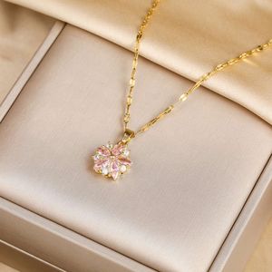 Colliers avec pendentif Sakura rose romantique pour femmes, en acier inoxydable, mode coréenne, chaîne de clavicule Sexy, bijoux cadeau, nouvelle collection