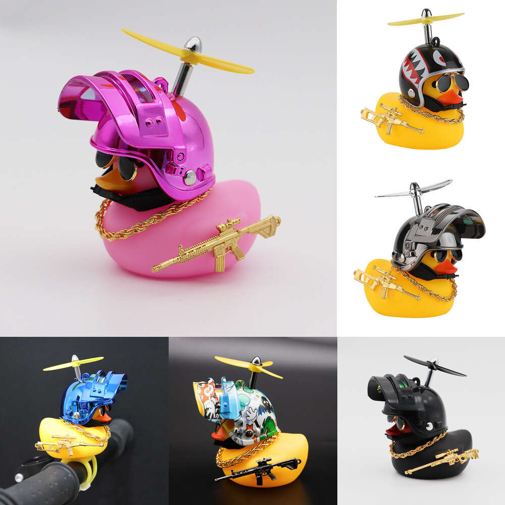 New Cute Rubber Toy Ornaments Yellow Duck Dashboard Decorations Bike Gadgets With Propeller Helmet Car Accessories