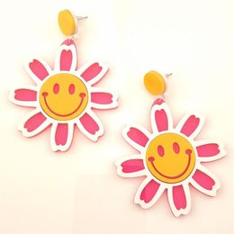 Boucles d'oreilles pendantes en forme de fleur smiley pour femmes, 3 couleurs, en acrylique transparent, accessoires de bijoux à la mode, nouvelle collection, 203w