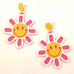 Nouvelles boucles d'oreilles mignonnes en forme de fleur smiley pour femmes en 3 couleurs, boucles d'oreilles en acrylique transparent, bijoux à la mode, accessoires 3080