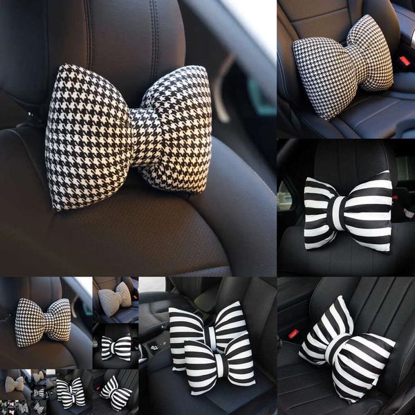 Nouveau mignon Stripe Bowknot Car Necw Couw Right Creative Auto Safety Seat Seat Head Cushion Soutien lombaire pour les filles