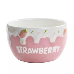 Nouveau mignon aux fraises sucrées en céramique bol filles glacés de crème glacée bol fruit salade petit déjeuner laitier céréales bols de riz