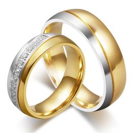 Nuovi anelli di cristallo della coppia CZ per l'amante placcato oro 18k in acciaio inossidabile da sposa uomo donna vestito da festa regalo gioielli252h