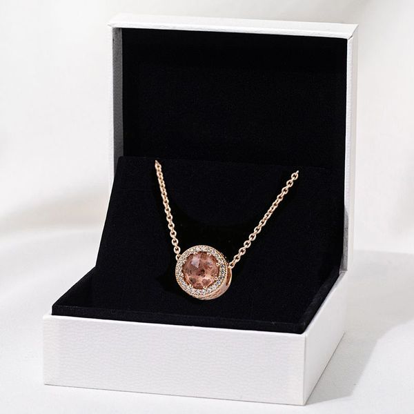 Nouveau CZ zircon chaîne de perles en or rose 18K disque pendentif collier brillant et adapté à la dame de mode de charme de style Pandora avec coffret d'origine