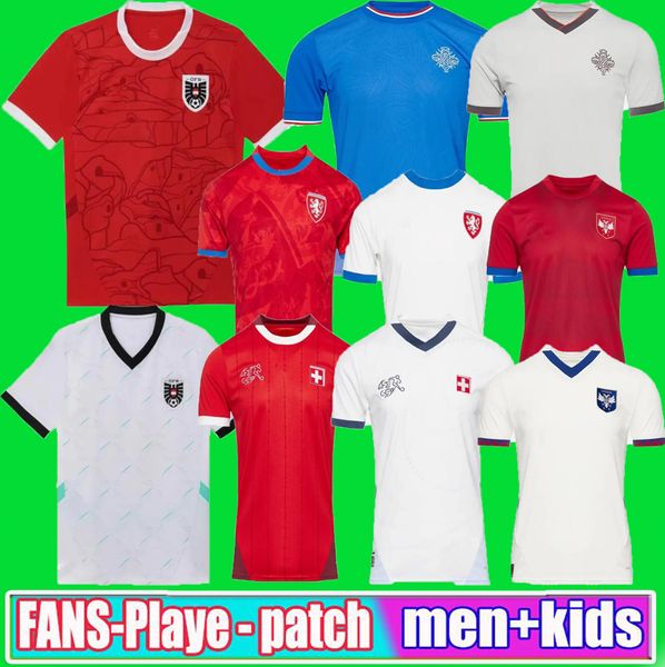 Nuevo checo Revublic Soccer Jerseys Suiza en casa 24/25 Austria Red Blue Blanco 2024 2025 ISLANDO Camisetas de fútbol Sortswear Serbia Camisola Euro