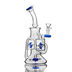 Nueva cachimba Dab azul tubo curvo tipo cachimba de marcha atrás Filtro de molino de viento Totalmente equipado con bongs de vidrio de 9.4 pulgadas Tazón de 14.4MM