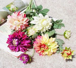Nueva flor de dalia, rama corta, Flores artificiales de seda para decoración de mesa de boda, Flores Artificiales Fleur2064489