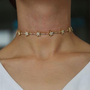 Nueva y delicada cadena colorida, gargantilla de estrellas brillantes, collar sencillo bohemio corto con dijes, gargantillas, collares para mujer, collares Bijou 35 10CM251q