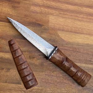 Nieuwe Damascus stalen mes houten handvat bamboe stijl outdoor survival jachtmessen camping EDC collectie mes met geschenkdoos