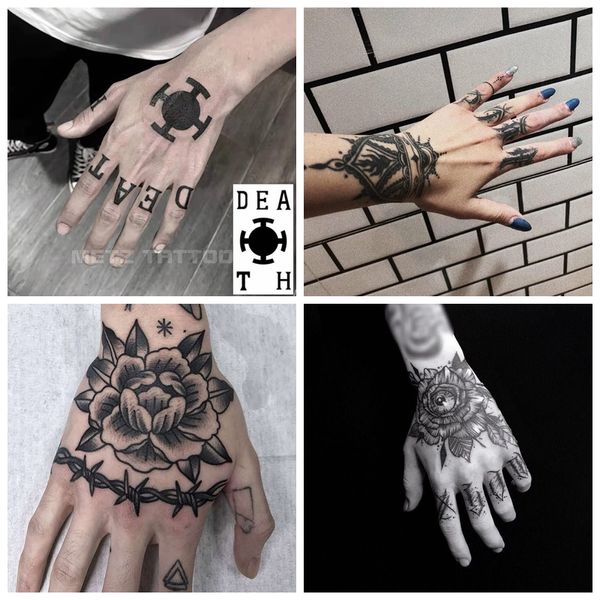 Nouveau tatouage temporaire de fleur foncée sur la main autocollant pour hommes femmes étanche Durable tatouage Cool Art main dos doigt faux tatouage