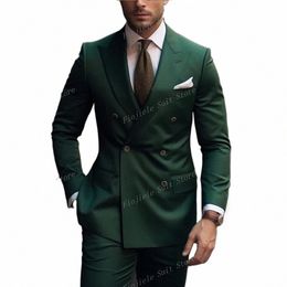 Nuevo traje de Busin verde oscuro para hombre, esmoquin para novio, padrino de boda, fiesta de graduación formal, conjunto de 2 piezas, chaqueta y pantalones Q8TH #