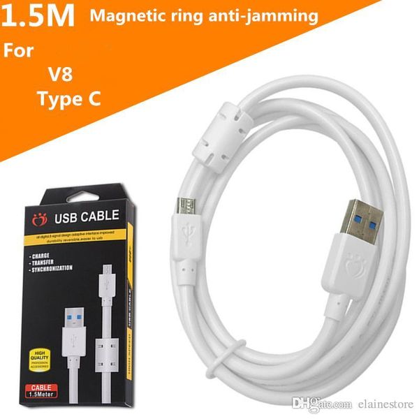 Nuevo cable de datos tipo C Micro USB con protección de anillo magnético antiinterferencias Transmisión de datos más rápida y estable con paquete minorista