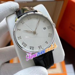 Nieuwe Datum 40mm Heren Horloge Automatische Stalen Case Zilver Hands White Dial Silver Big Roma Number Black Lederen Band Timezonewatch BP-E19A1