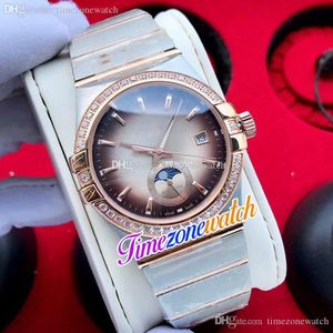 Nieuwe Datum Heren Horloge Automatische Blauw / Groen / Bruin Dial Rose Gold Diamond Case Roestvrijstalen horloges Timezonewatch E411A3
