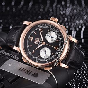 Nieuwe Datograph Grote Datum 403 041 Zwarte Wijzerplaat Witte Subdial Automatisch Multifunctioneel Herenhorloge Rose Gouden Kast Lederen Starp Horloges He273q