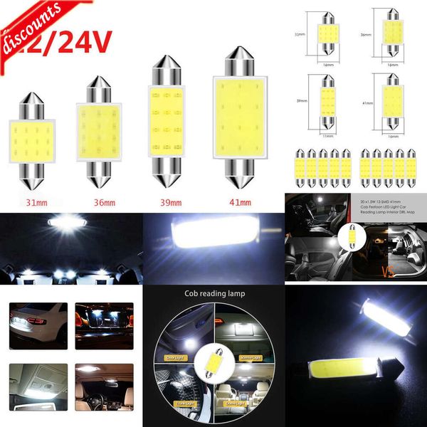 Nuevas luces decorativas 10 unids/lote 31mm 36mm 39mm 41mm COB para coche 1,5 W DC12V bombillas LED para Interior de coche lámpara Interior luces de techo lámparas de placa bombilla al por mayor