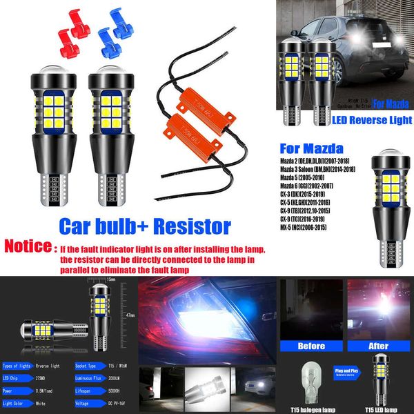 Nouvelles lumières décoratives 2PCS 921 CANBUS LED RETOUR BALBE W16W T15 Lampe de sauvegarde pour Mazda 2 de DH DL DJ 3 BM BN 5 6 GG 2002-2007 CX-3 CX-5 CX-9 MX-5