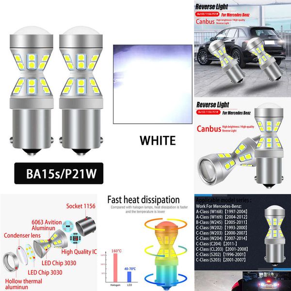 Nuevas luces decorativas 2 uds Canbus LED bombillas de luz de marcha atrás P21W BA15S para Mercedes Benz W168 W169 W245 W202 W203 W204 C204 CL203 S202 S203 A B C Class