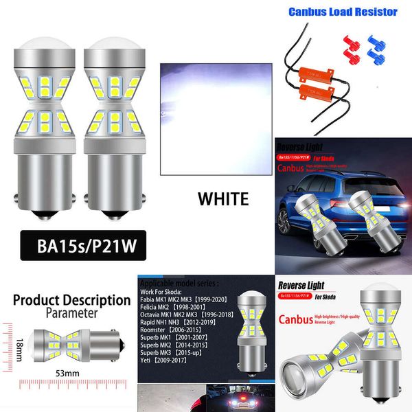 Nuevas luces decorativas 2pcs LED LED Reverse Limil Bulb Lamps P21W BA15S para Skoda Superb Octavia Mk1 Mk2 Mk3 Fabia 1 2 3 Felicia Rapid Roomster Yeti