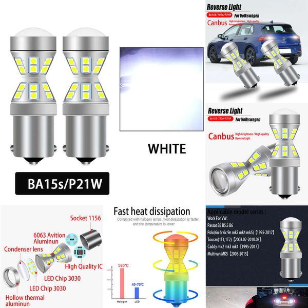 Nouvelles lumières décoratives 2 pièces Canbus LED feu de recul P21W BA15S pour VW Passat B5 B5.5 B6 Polo 6n 6r 6c 9n mk3 mk4 mk5 3 4 5 Touran Caddy mk2 2 Multivan