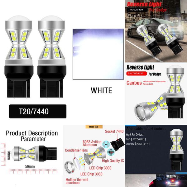 Nouvelles lumières décoratives 2 pièces Canbus sans erreur LED feu de recul Blub lampe de secours automatique W21W 7440 T20 pour Dodge Dart 2012-2016 voyage 2013-2017