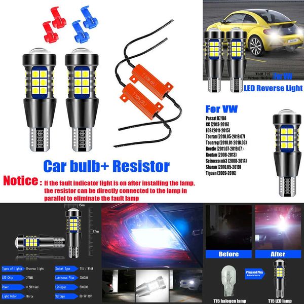 Nouvelles lumières décoratives 2PCS LED RETOVER LIGHT BLUB W16W T15 Canbus pour VW Passat B7 B8 CC EOS Touran Touareg Beetle Roudan Screocco Mk3 Sharan Tiguan