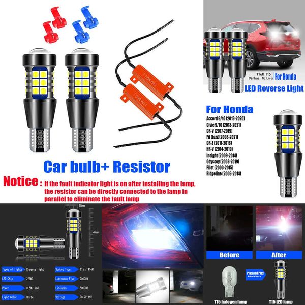 Nouvelles lumières décoratives 2 pièces ampoules de feux de recul LED W16W T15 Canbus pour Honda Civic Accord 9 10 CR-V Fit Jazz CR-Z HR-V Insight Odyssey Pilot Ridgeline