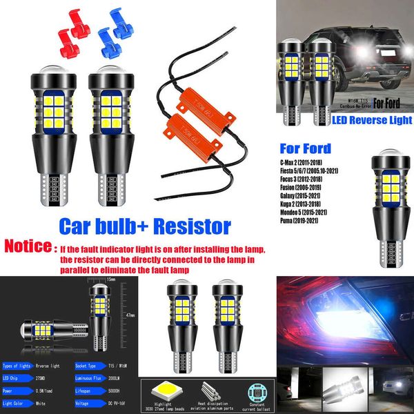 Nuevas luces decorativas 2 uds luz LED de marcha atrás W16W T15 Canbus 921 lámpara de respaldo para Ford C-Max Fiesta 5 6 7 Focus 3 Fusion Galaxy Kuga 2 Mondeo 5 Puma