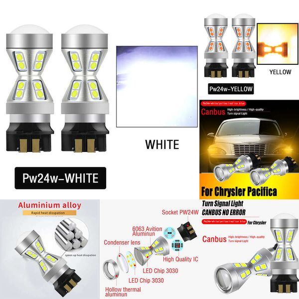 Nouvelles lumières décoratives 2 pièces super lumineuses Canbus voiture Led 12V ampoules de clignotant automatique pour Chrysler Pacifica 2017-2019 PW24W PWY24W clignotant jaune ambre