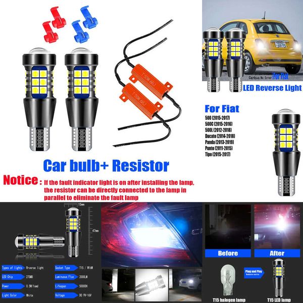 Nouvelles lumières décoratives 2 pièces T15 Canbus sans erreur LED ampoule de recul W16W lampe de secours pour Fiat 500 500C 500L Ducato Panda Punto Tipo 2015 2016 2017