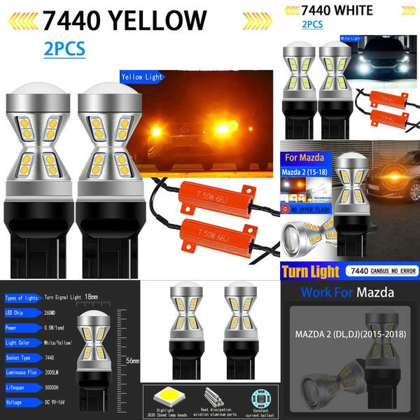 Nuevas luces decorativas 2 uds T20 WY21W 7440 Anti Hyper Flash Canbus sin errores luz LED de señal de giro bombillas intermitentes para Mazda 2 DL DJ 2015 2016 2017 2018