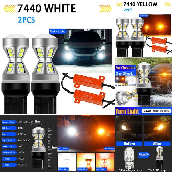 Nouvelles lumières décoratives 2 pièces WY21W 7440 7441 T20 Canbus sans erreur clignotants LED ampoules clignotants jaune ambre blanc pour Chevrolet Chevy Silverado
