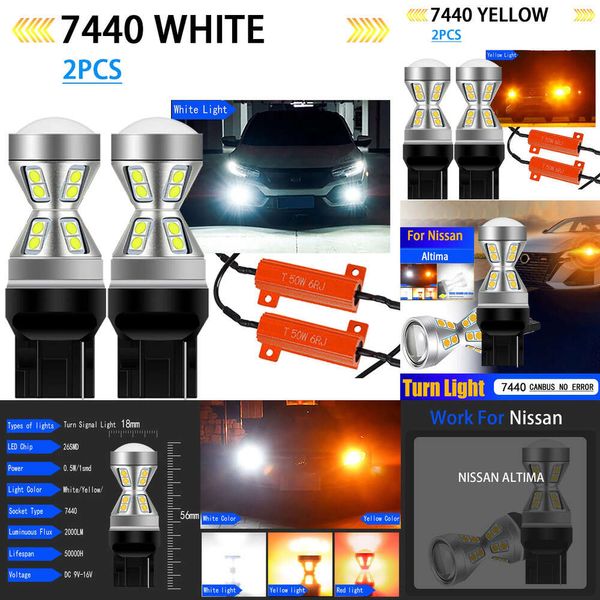 Nouvelles lumières décoratives 2 pièces WY21W 7440 7441 7440A Canbus sans erreur Anti Hyper Flash LED clignotants ampoules clignotants ambre jaune pour Nissan Altima