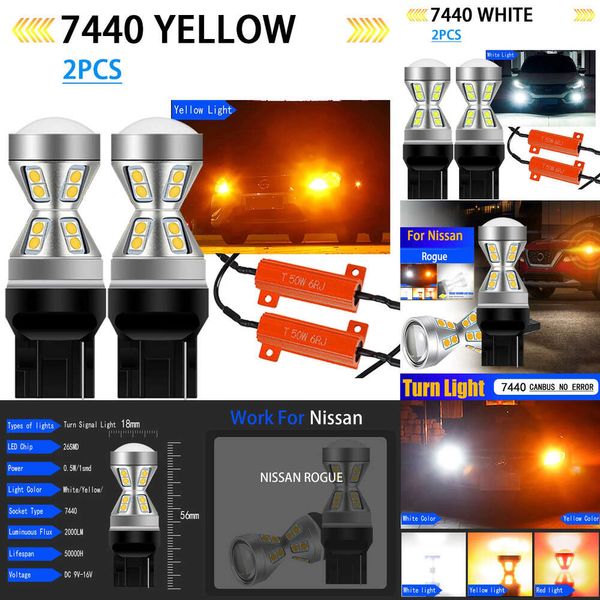 Nuevas luces decorativas 2 uds WY21W T20 7440 7441 7440A luz LED de señal de giro para coche bombillas intermitentes Canbus sin error lámparas amarillas ámbar para Nissan Rogue 2019