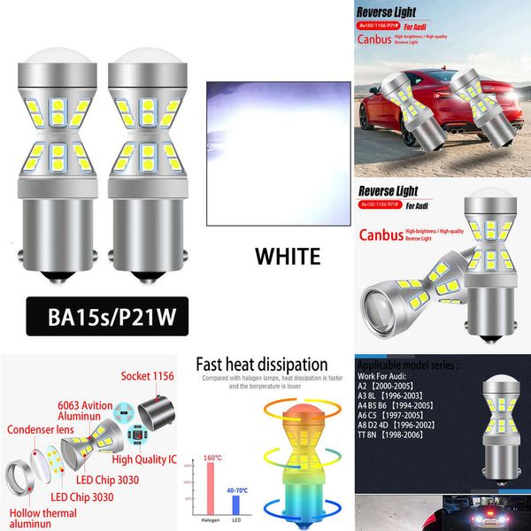 Nouvelles lumières décoratives 2x Canbus sans erreur LED ampoules de recul lampe de secours P21W BA15S 1156 pour Audi A2 A3 8L A4 B5 B6 A6 C5 A8 D2 4D TT 8N 1998-2006