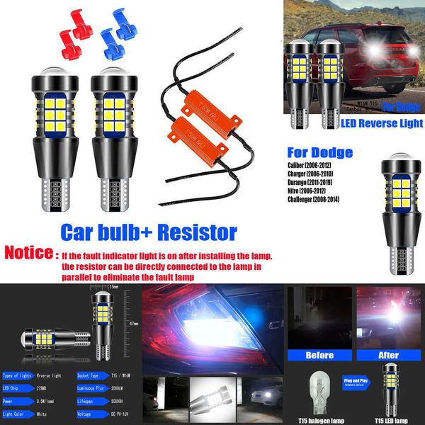 Nuevas luces decorativas 2x Canbus W16W luces LED de marcha atrás lámpara T15 para Dodge Caliber Charger Durango Nitro Challenger 2008 2009 2010 2011 2012 2013 2014