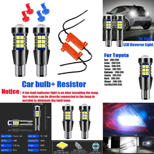 Nuevas luces decorativas 2x LED T15 Lámpara de lámpara de reverso Bulbo W16W para Toyota Rav4 Avalon Sienna Tacoma Highlander Sequoia Matrix 4Runner Yaris Vitz