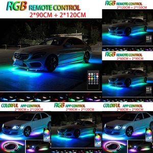 Nieuwe decoratieve lichten Auto lichtstrook App -controle stromende kleur RGB Music Sfeer Auto LED onder 120 150 tube Underglow Underbody System Neon Lampen