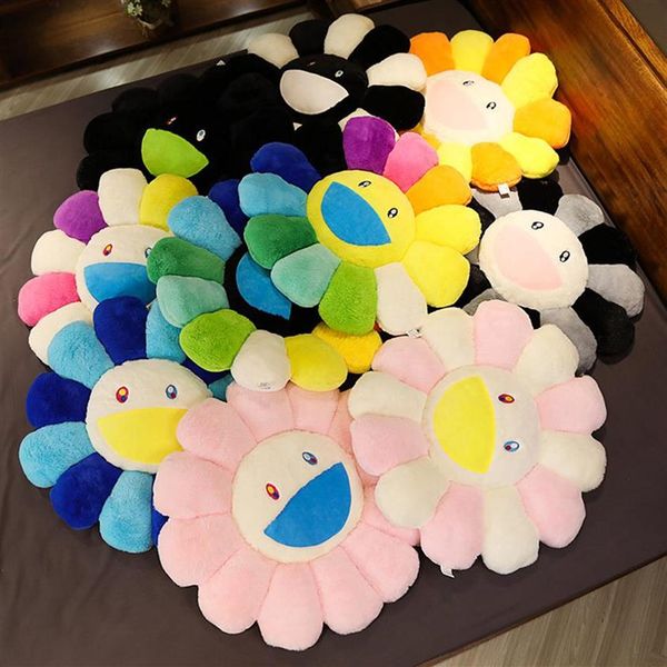 Nueva almohada decorativa Kawaii sonrisa sol flor juguetes de peluche suave muñeca gato mascota sofá cojín estera almohada hogar coche decoración Adu308g