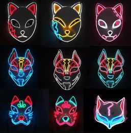 NIEUW Demon Slayer Glowing EL Wire Mask Kimetsu No Yaiba Characters Cosplay Kostuumaccessoires Japanse Anime Fox Halloween LED-masker